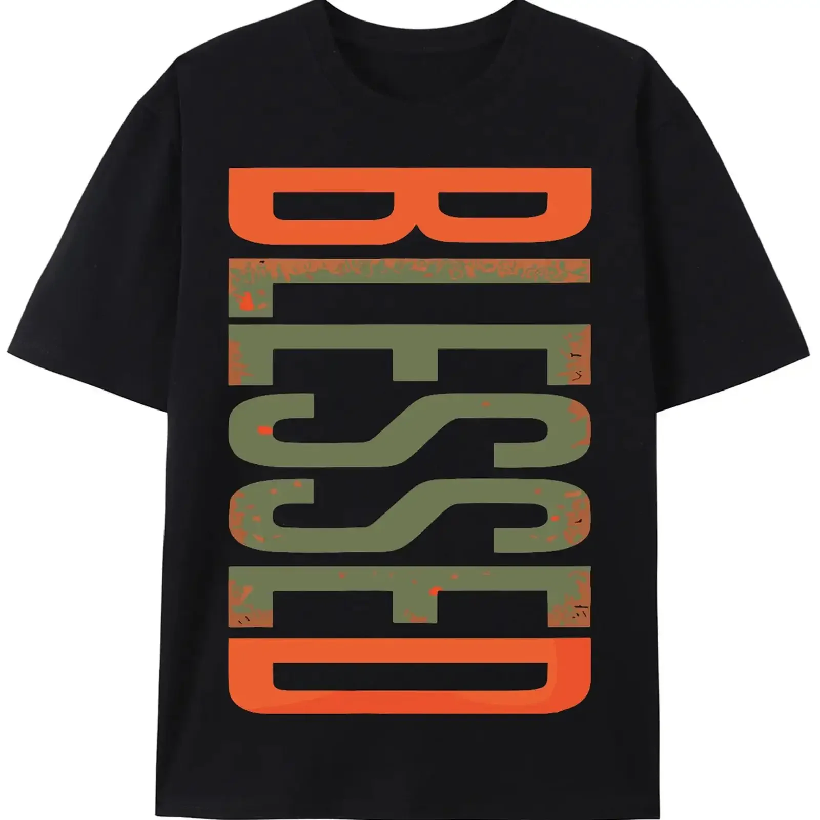 Blessed Olive Army Inspired Herren T Shirt in Solar Orange Schwarz 100 Baumwolle vintage Washed Versatile Unisex fashion
