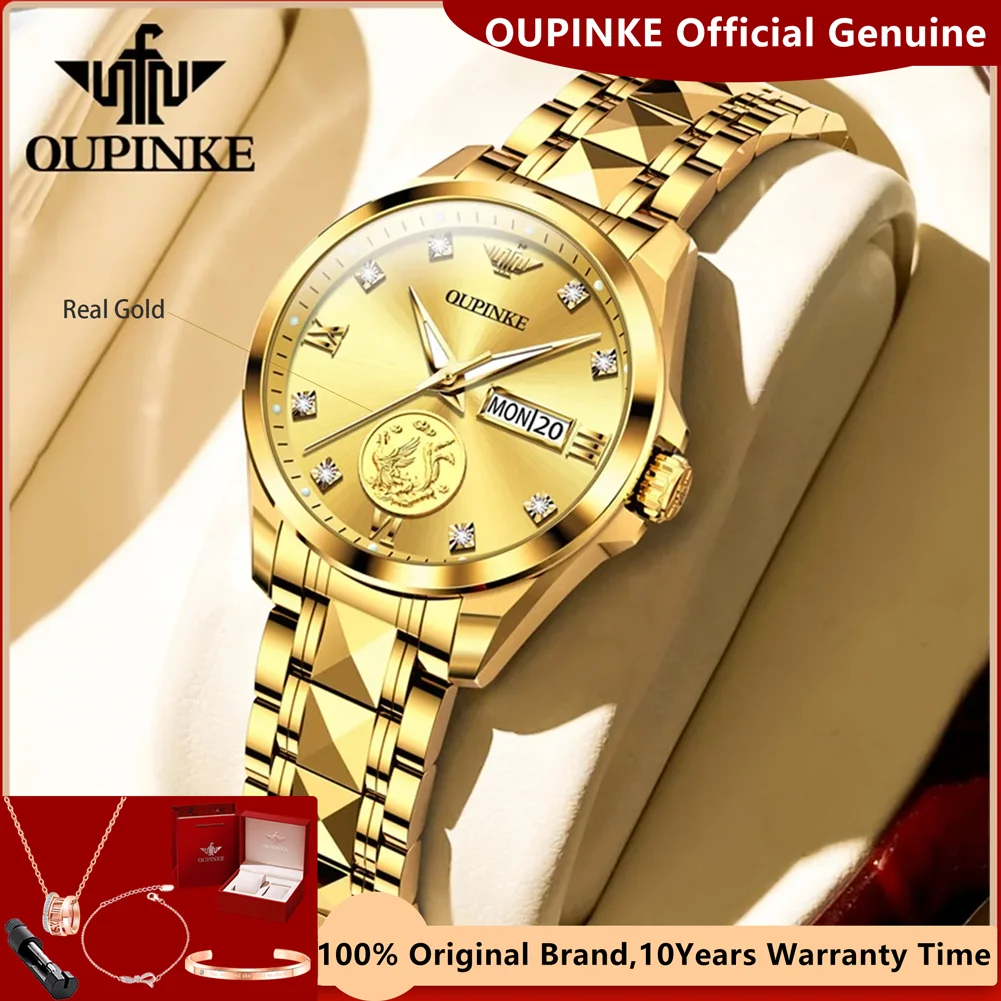 OUPINKE 3259 Real Gold Automatic Mechanical Watches for Women Ladies Hand Clock Original Luxury Tungsten Steel Strap Woman Watch