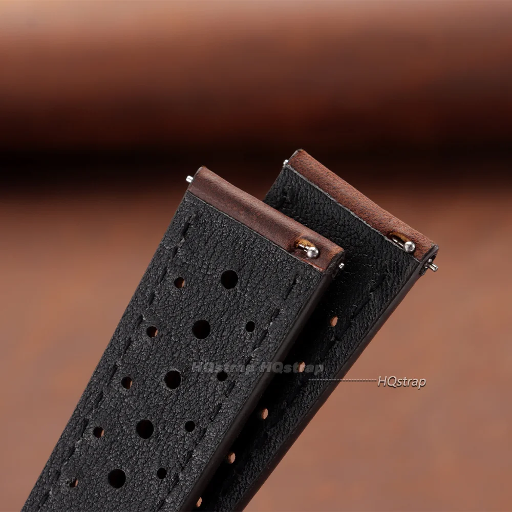 Atmungsaktives Rindsleder-Uhrenarmband, 18 mm, 19 mm, 20 mm, 21 mm, 22 mm, 24 mm, Retro-Lederarmband für Seiko-Uhrenarmband, Schnellverschluss-Armbänder – Detail 8