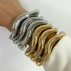 DIEZI 2pcs/set Exaggerated Hip Hop Irregular Bangles Bracelets Punk Gold Silver Color Geometric Bangles For Women Men Jewelry