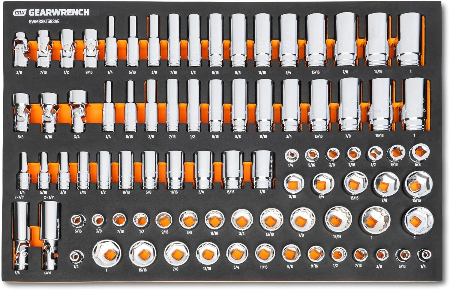 85 Piece 3/8” Drive Master Sae Socket Set In Foam Storage Tray - Gwmsskt38Sae