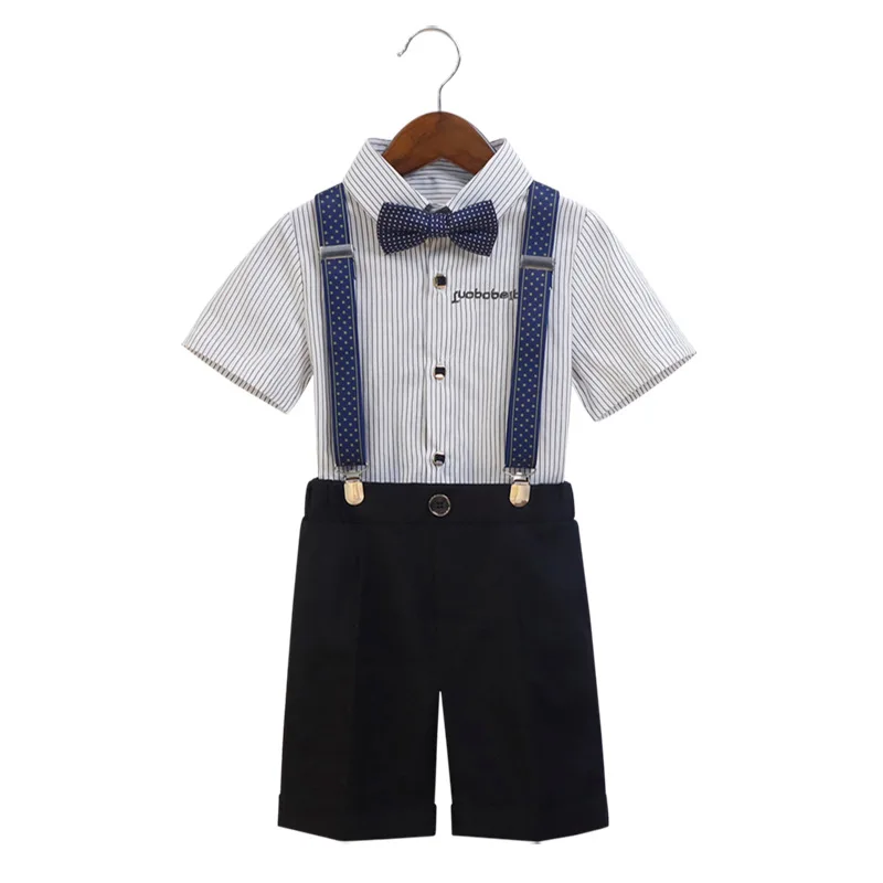 

Children Cool Shirt Short Strap Bowtie Photography Costume Kids Wedding Birthday Dress Prince Boys Summer Breathable School Suit