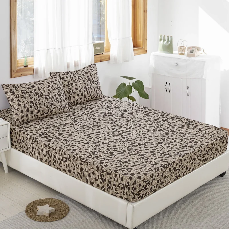 

Leopard Print Fitted Sheet Wild Animal Cheetah Skin Texture Bed Cover Romantic Fashion Bed Sheet Set with 2 Pillowcase Twin King