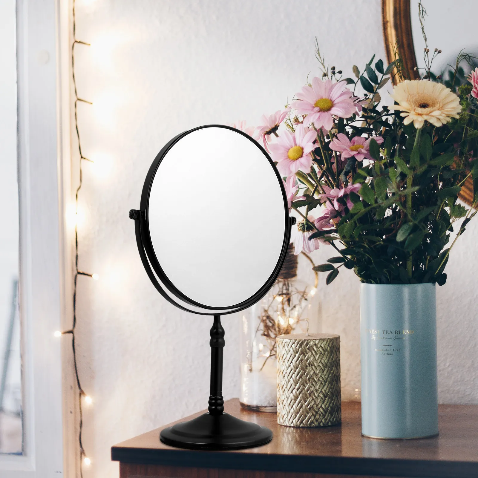 1Pcs Silver Tabletop Makeup Mirror with 3X Magnification Double Side Swivel Function Clear Distortion- Dresser Vanity