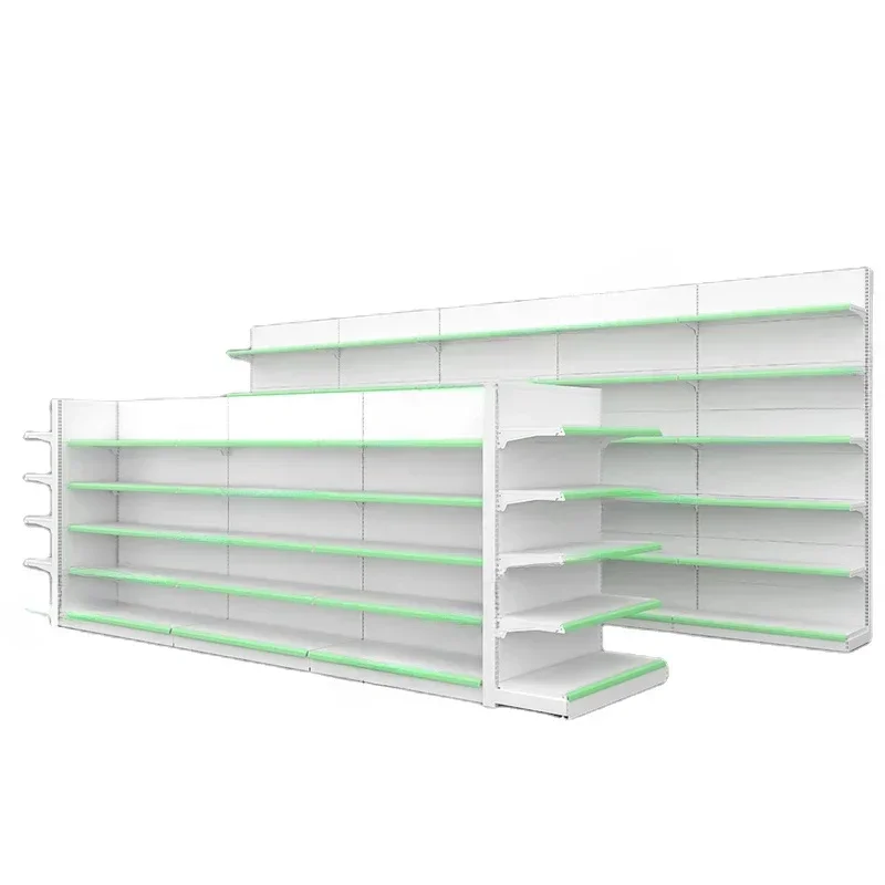 

Morden Metal Heavy Duty Supermarket Shelves White Shelf Display Rack Gondola With Led Advertising Display
