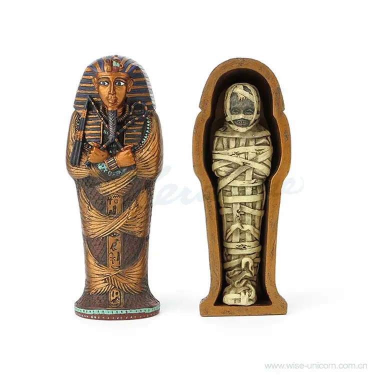 Ancient Egyptian Pharaoh Tutankhamun Sarcophagus Resin Figurine Retro Pyramid Mummy Statue Historical Culture Desktop Ornament