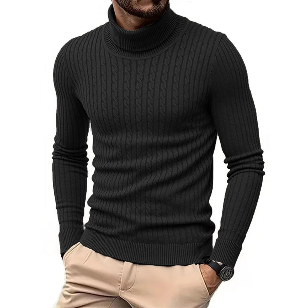 ฤดูใบไม้ร่วงฤดูหนาวผู้ชายเสื้อคอเต่า WARM SLIM FIT ถักเสื้อกันหนาว Jacquard ลายนุ่มเสื้อถักสไตล์พื้นฐาน