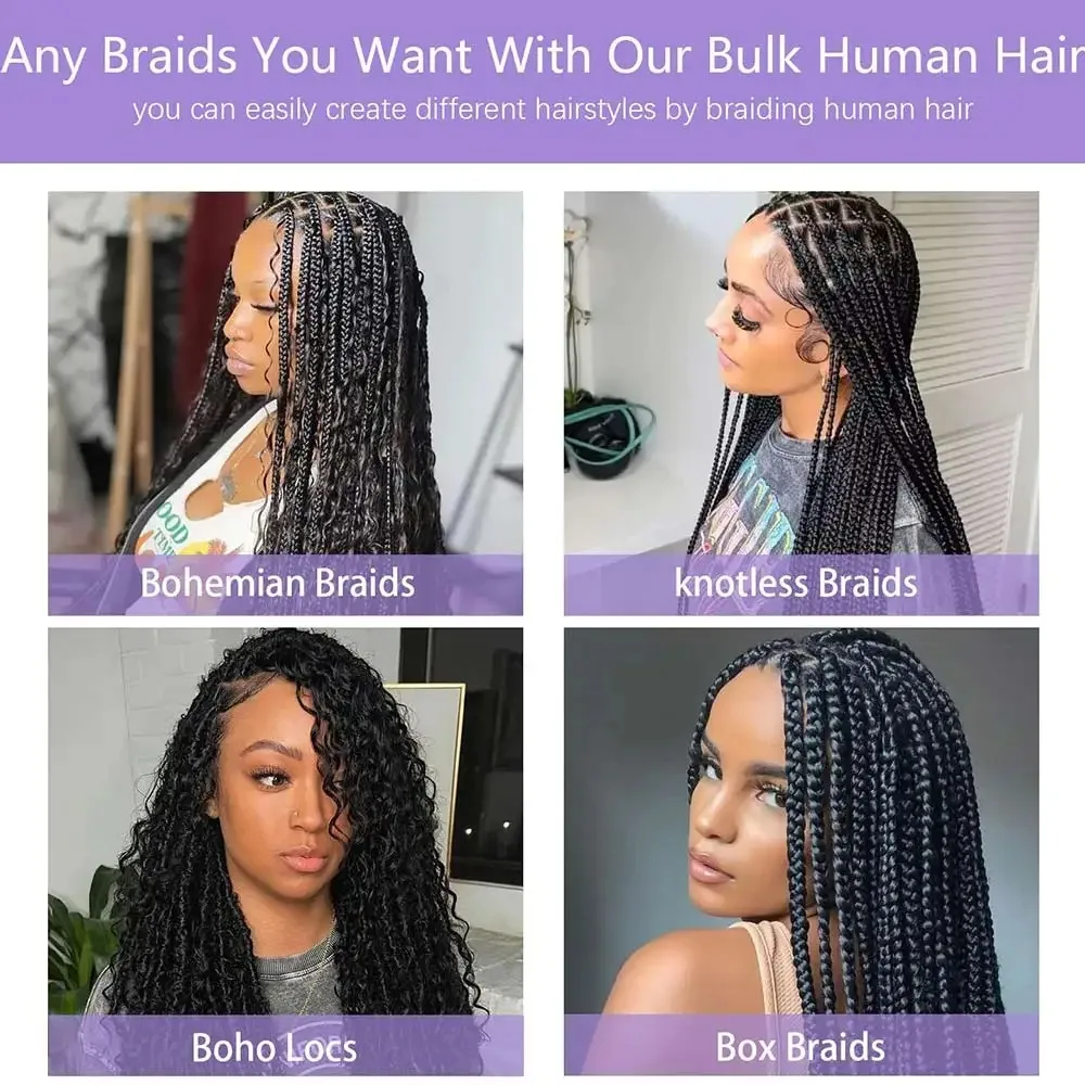 Bundles de cheveux humains bouclés Deep Wave pour tressage, 100% cheveux humains brésiliens, pas d'extensions de trame, tresses bohèmes malaisiennes, en vrac