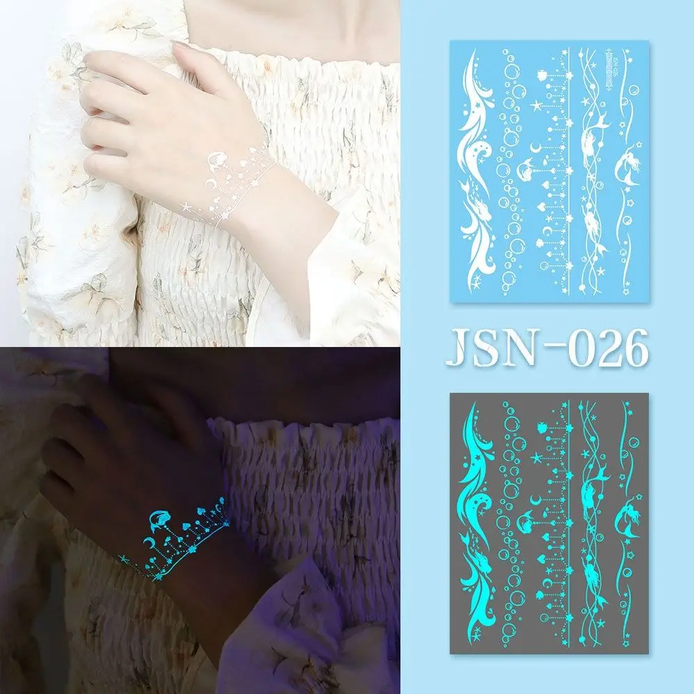 

Blue Glow Henna Tattoo Sticker Lasting Waterproof Luminous Temporary Tattoos Glow in the Dark Sweatproof Fake Lace Tattoos Women