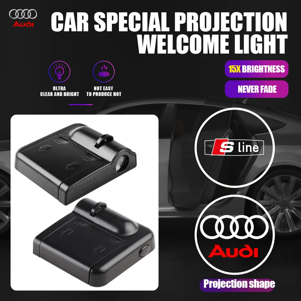 2PCS Car Door Logo Welcome Lamp Wireless Projector Light Auto Decoration For AUDI A6 C6 C5 Q5 A5 Sline A4 B8 B6 B9 B7 A3 8V 8L