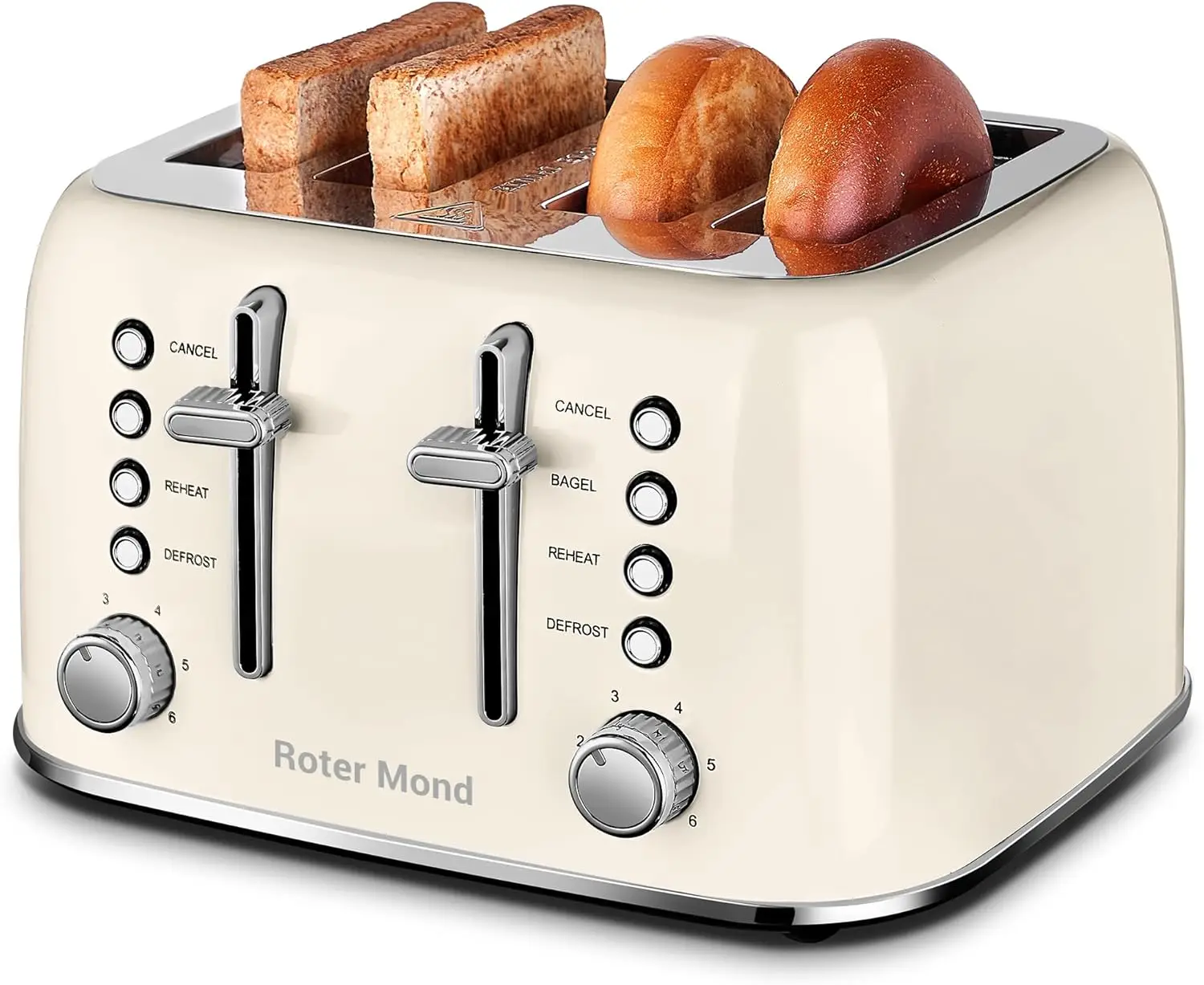 Tostadora Retro de acero inoxidable de 4 rebanadas con ranuras Extra anchas, Bagel, función de descongelación, recalentamiento, Panel de Control independiente Dual, Rem