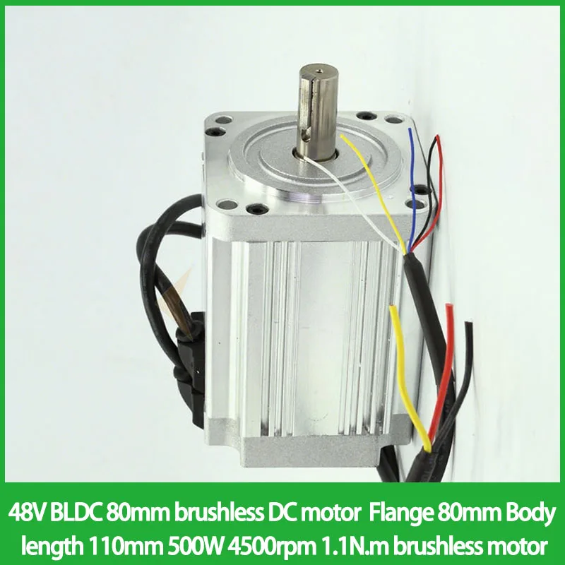 

48V BLDC 80mm brushless DC motor Flange 80mm Body length 110mm 500W 4500rpm 1.1N.m brushless motor