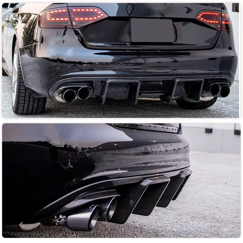 Car Rear Bumper Diffuser Lip Spoiler Carbon Fiber for Audi S4 B8 Sedan 4-Door 2008-2012 Rear Diffuser Lip Apron Guard Body Kit