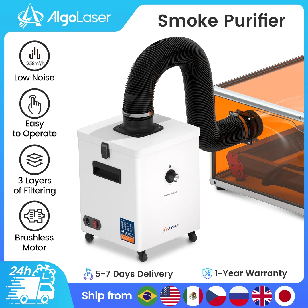 Algolaser 150W Powerful Smoke Purifier Smoke Absorber Filter for Laser Engraver Cutter Machine 3D Printer, 0.3μm, 258m³/h, 50dB