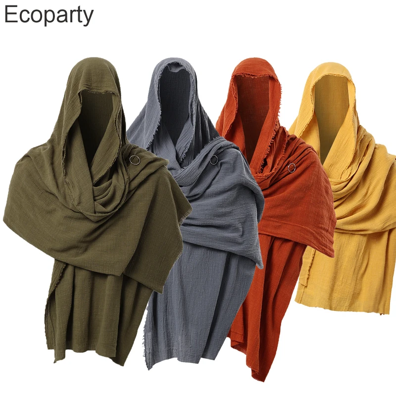 New Men\'s Medieval Pirate Retro Hood Scarf Black Green Red Wrap Cloak Renaissance Halloween Masquerade Costume Shoulder Cowl