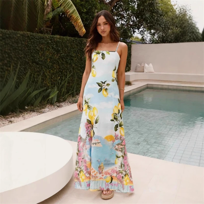 

Элегантные длинные платья без рукавов с высокой талией, женская одежда, летнее платье на подтяжках, пляжное стильное модное женское платье с открытой спиной