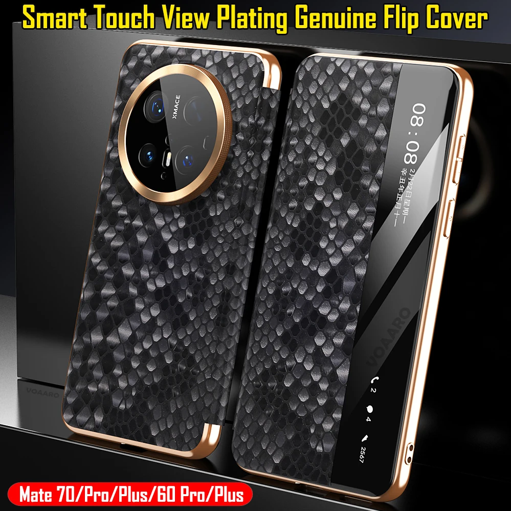 

Откидной чехол из натуральной кожи с покрытием для Huawei Mate 70 60 Pro Plus, чехол Smart Touch View Window, чехол с рисунком дракона