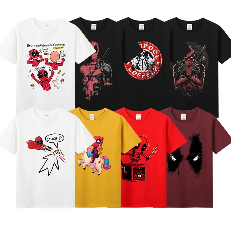 Cotton Crew Neck Men and Women Short-sleeved Kids T-shirt Half-sleeved Male Summer Marvel Hero Deadpool Deadpool