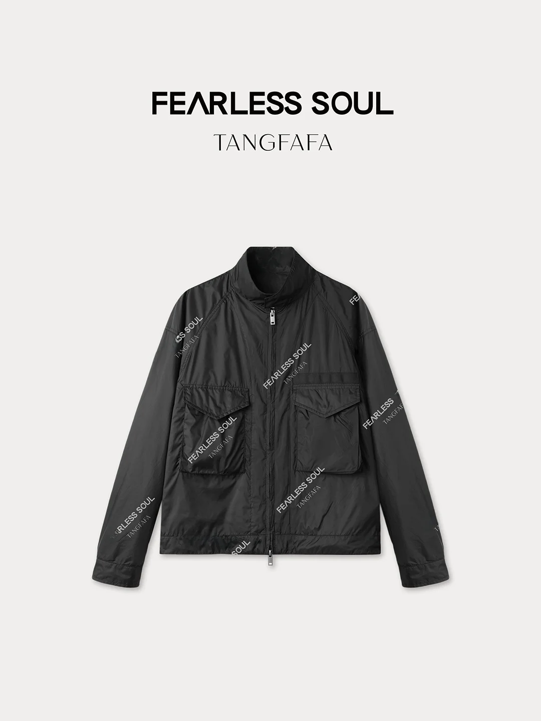 

Tfa Japanese Sle Jaet with Large kets Stand Collar Windbreaker Outerwear Polyester Fiber Long Sve Zipper Closure