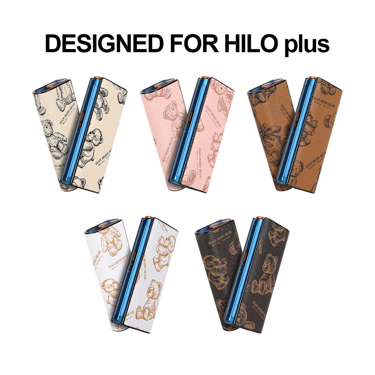 PU leather protective case suitable for HILO plus, featuring the bear pattern to protect electronic cigarette accessories. view 2