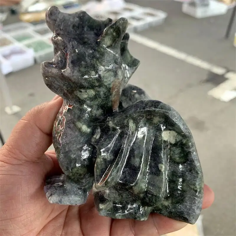 

10 см натуральный камень ракушки мультфильм дракон резьба статуя исцеление фэншуй скульптура для украшения праздничный подарок 1 шт.