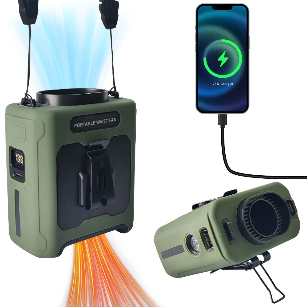 

Портативный вентилятор на пояс 10000 мАч, ручной, подвесной на шею, с ультрасильным потоком воздуха, зарядкой для телефона и LED-подсветкой для работы на улице