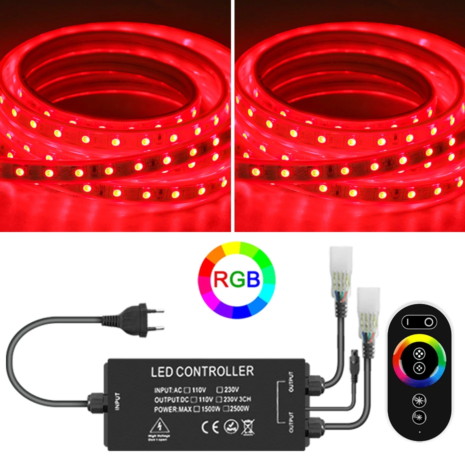 

1-200m RGB LED Strip Light AC 220V Flexible Tape SMD 5050 Dimmable Ribbon Lights IP67 Waterproof For Outdoor Garden Decoration