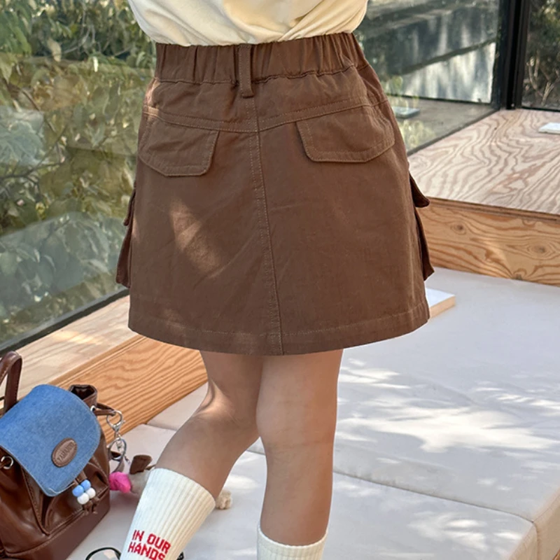 Cargo Skirts Baby Girls Fashion Chino Skirt with Hip Wrap Kids Cotton Spring Summer Chirldren Clothing Solid Color Mini Skirt