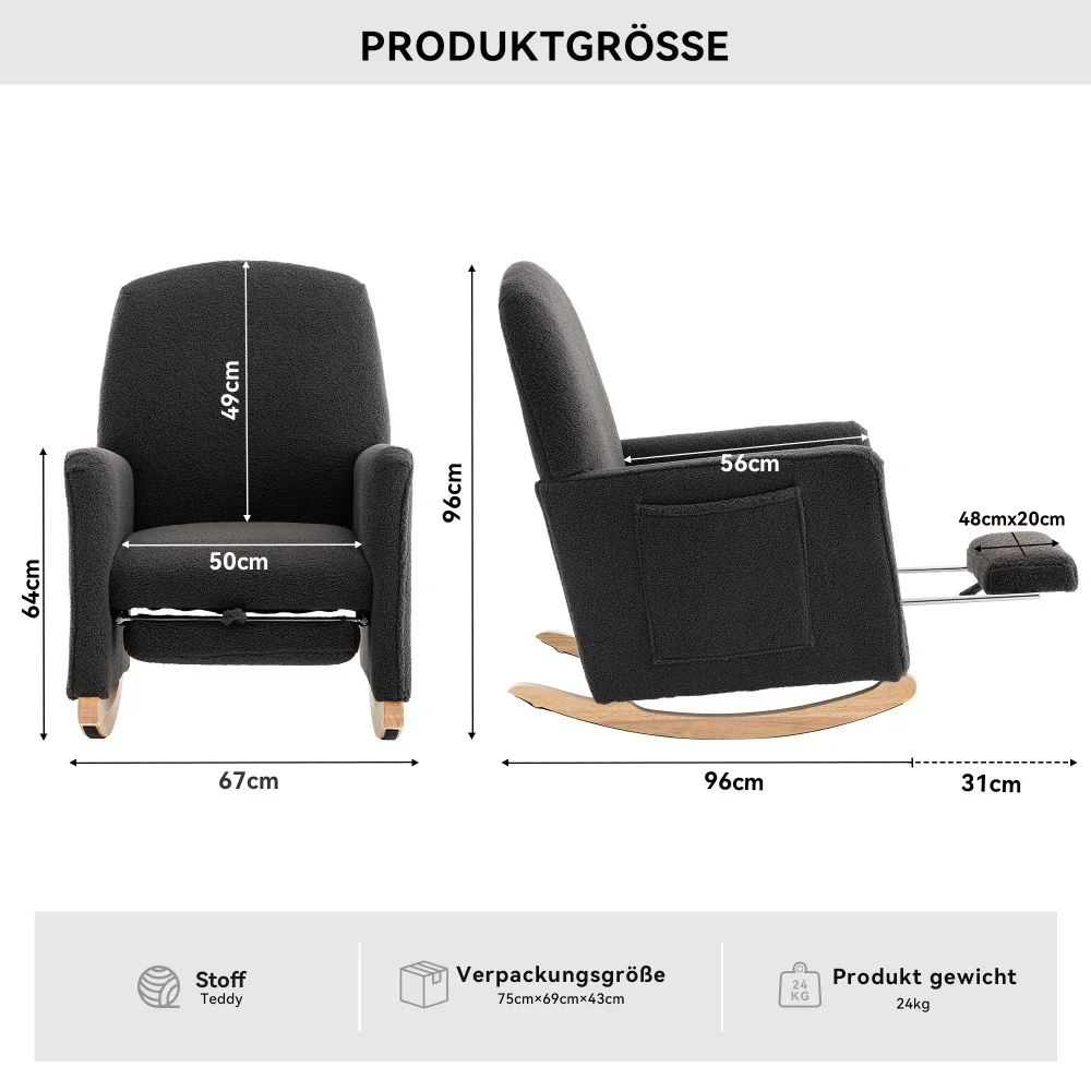 Schaukelstuhl mit Hocker, Sessel mit osmanischem Schaukelstuhl für den Innenbereich mit hoher Rückenlehne für das Wohnzimmer – Detail 21
