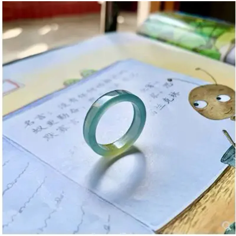 

Natural 100% real A green blue jadeite ring carve sculpture simple jade ring, women party wedding jewelry gift rings for men