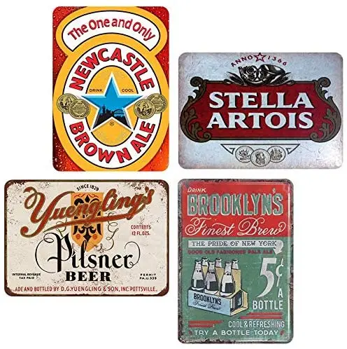 YFULL Yuengling's Pilsner Beer Brown Ale Stella Artois Brooklyn's Tin Sign Metal Retro Vintage Signs 8x12 4pcs sign