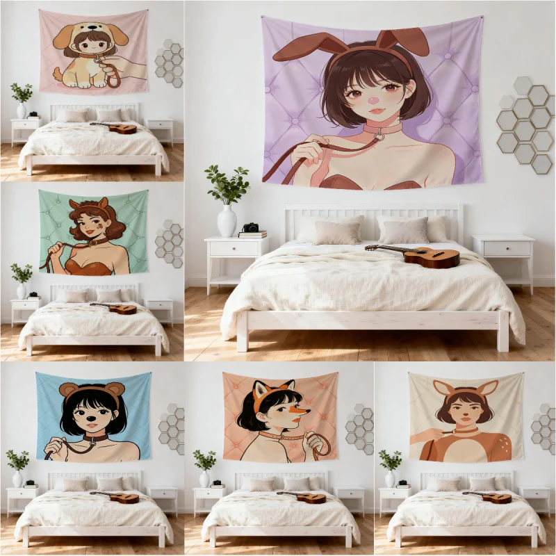 Tapisserie murale décorative en tissu doux avec imprimé chien mignon « Woof Woof » de la série Euphoria Saison 3, pour chambre à coucher et salon, style esthétique