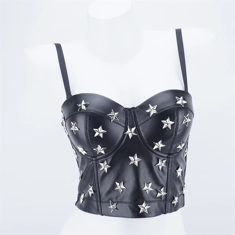 

Dark Cool Valor Pu Leather Suspenders Women European And American Style Leather Bustier Outside Wear Nightclub Biker Wind Tops