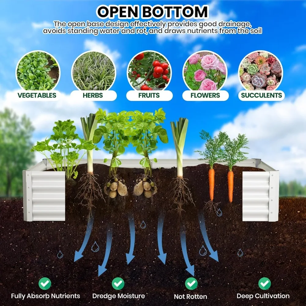 سرير حديقة مجلفن مقاس 6 × 3 × 1 قدم، صندوق زراعة معدني مقاوم للصدأ للخضروات والزهور والأعشاب، تجميع سهل بدون أدوات #2