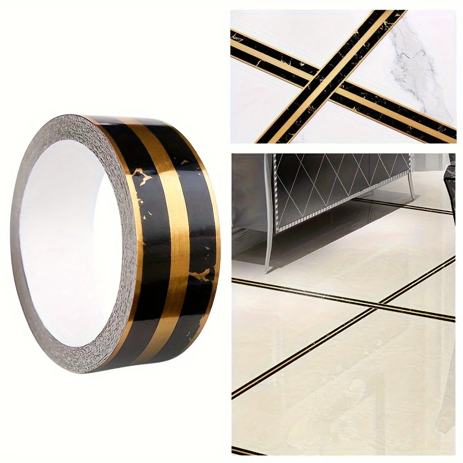 1 roll wall decoration ceramic tile gap black gold marble pattern tape 5M anti mold self-adhesive gap sealing tape