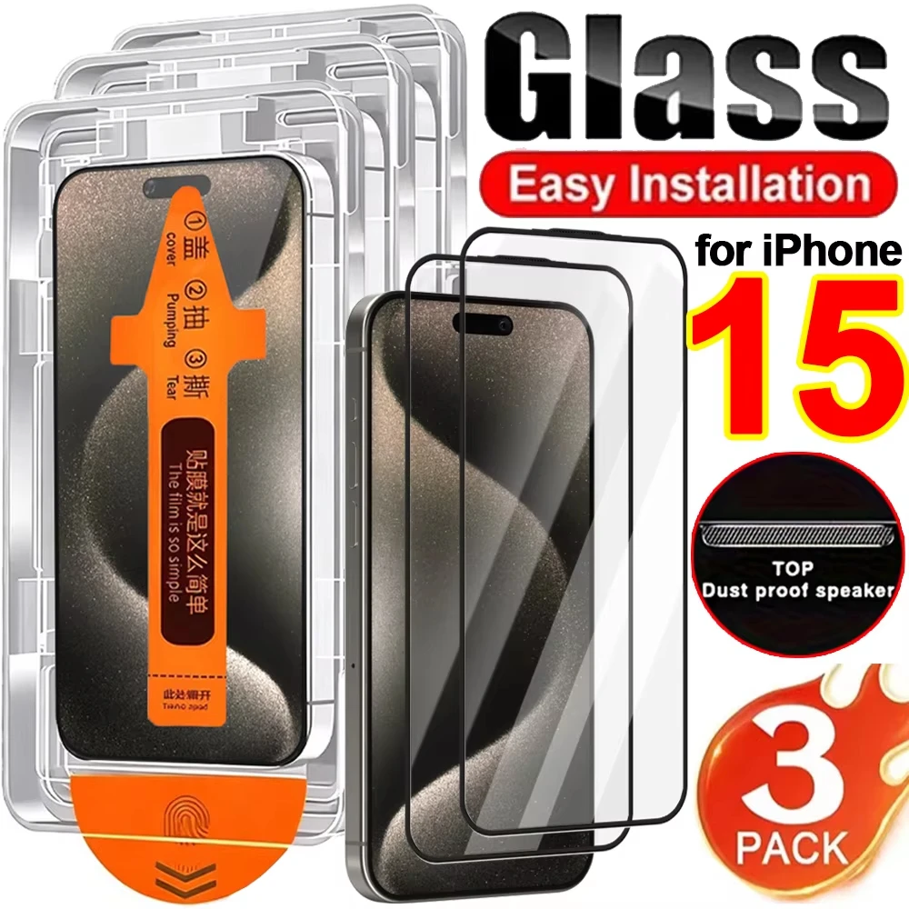

Oleophobic Coating Tempered Glass Screen Protector For iPhone 15 Pro Max 15 Pro 15 Plus With Easy Installation Dustproof Kit