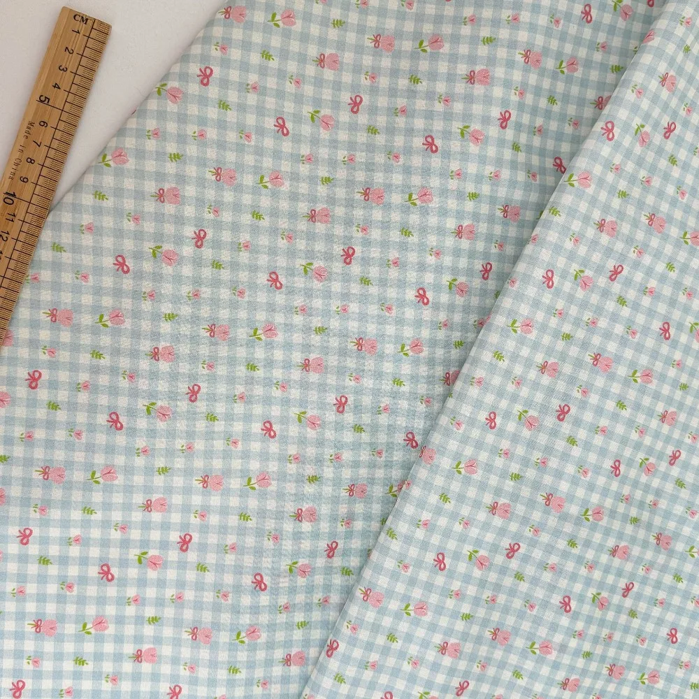 

145x50cm Soft Cotton Ins Floral Plaid Printed Fabric for DIY Hair Accessories Bags Children Clothing Home Textile Sewing Cloth