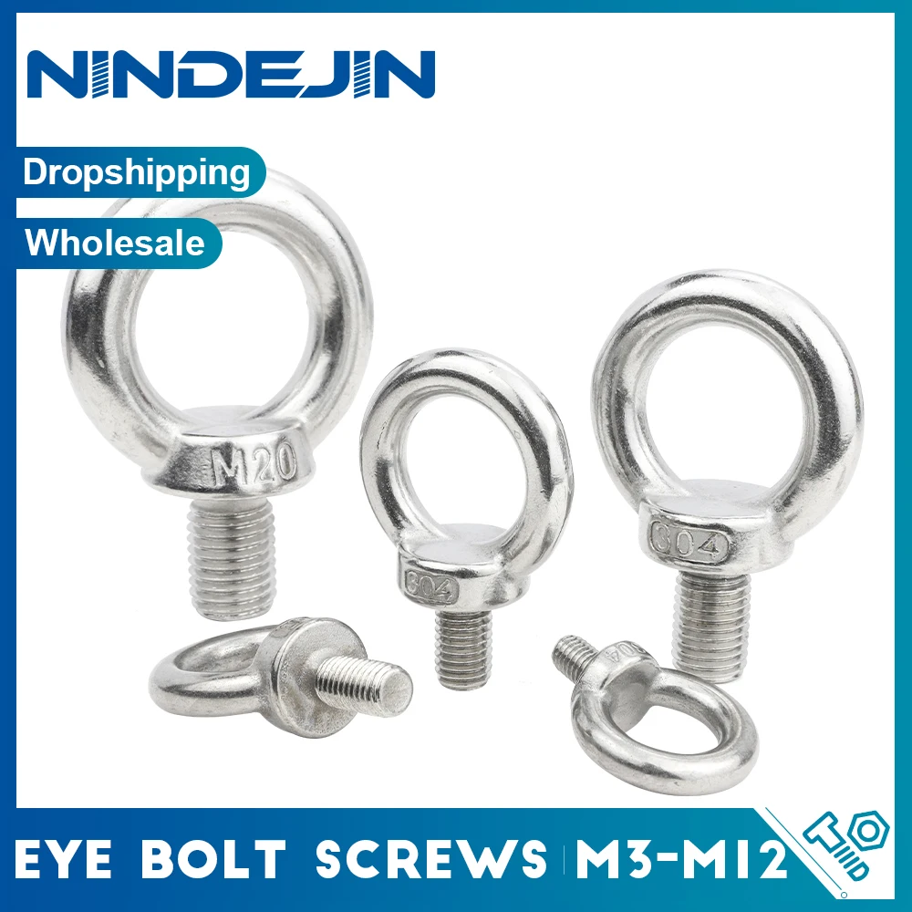 NINDEJIN 1/2pcs Shoulder Eye Bolt  M3 M4 M5 M6 M8 M10 Stainless Steel Machinery Shoulder Lifting Ring Eyebolts Screw