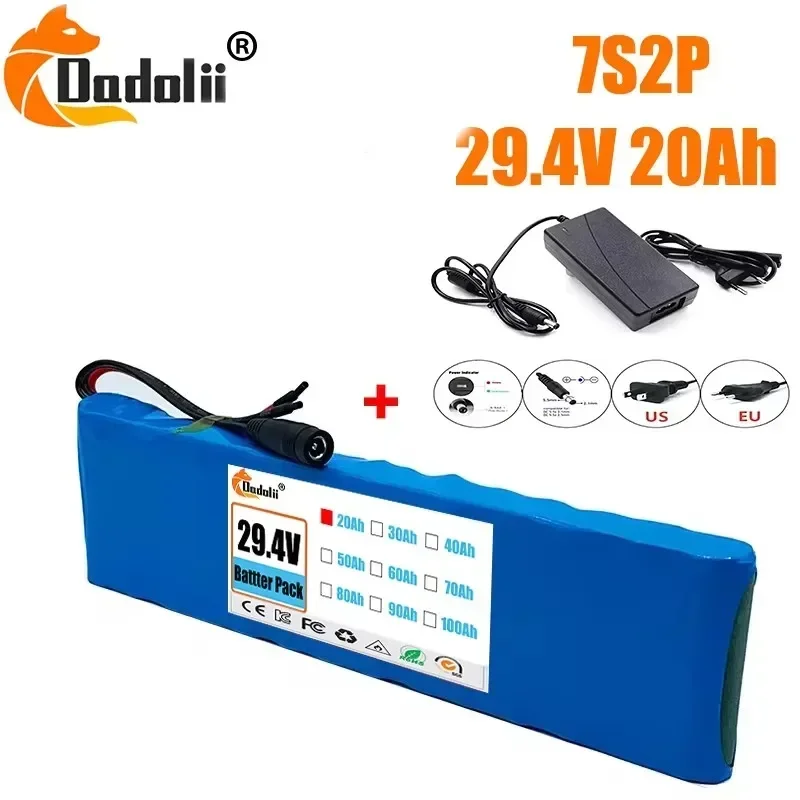 

High Capacity 7S2P 29.4V 20000mAh Li-ion Battery Pack for Electric Bicycle Scooter with 20A BMS