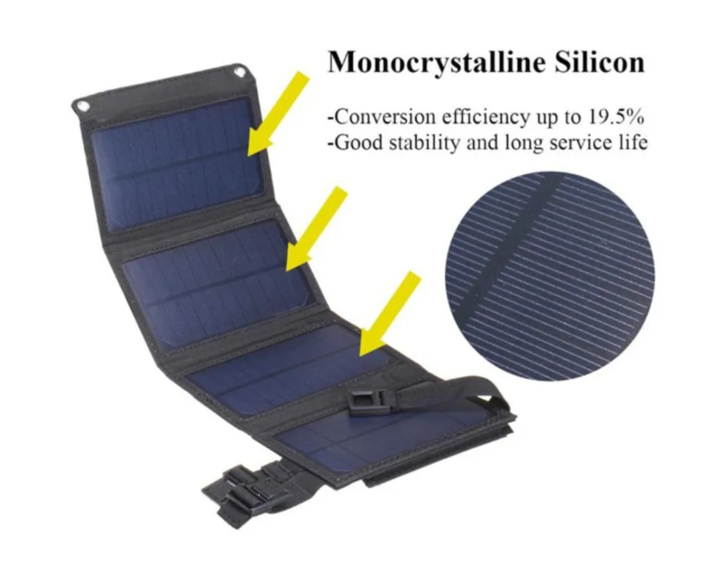 Portable 20W Foldable Polycrystalline Silicon Solar Panel Suitable for Outdoor Mobile Phone Charging Camping Light Power Supply