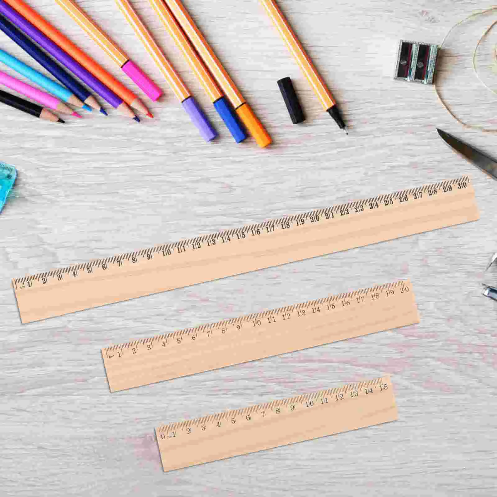 9 Pcs Wooden Ruler Scale Woodworking Rulers for Drawing Architect Measure Supplies Office Straight Learning Edges