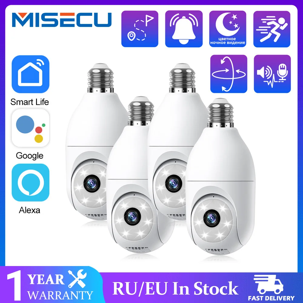 

MISECU 2K E27 Bulb WiFi Camera 5G&2.4G Light Bulb Security Camera Video Surveillance Supprt Two Way Audio AI Humanoid Detection