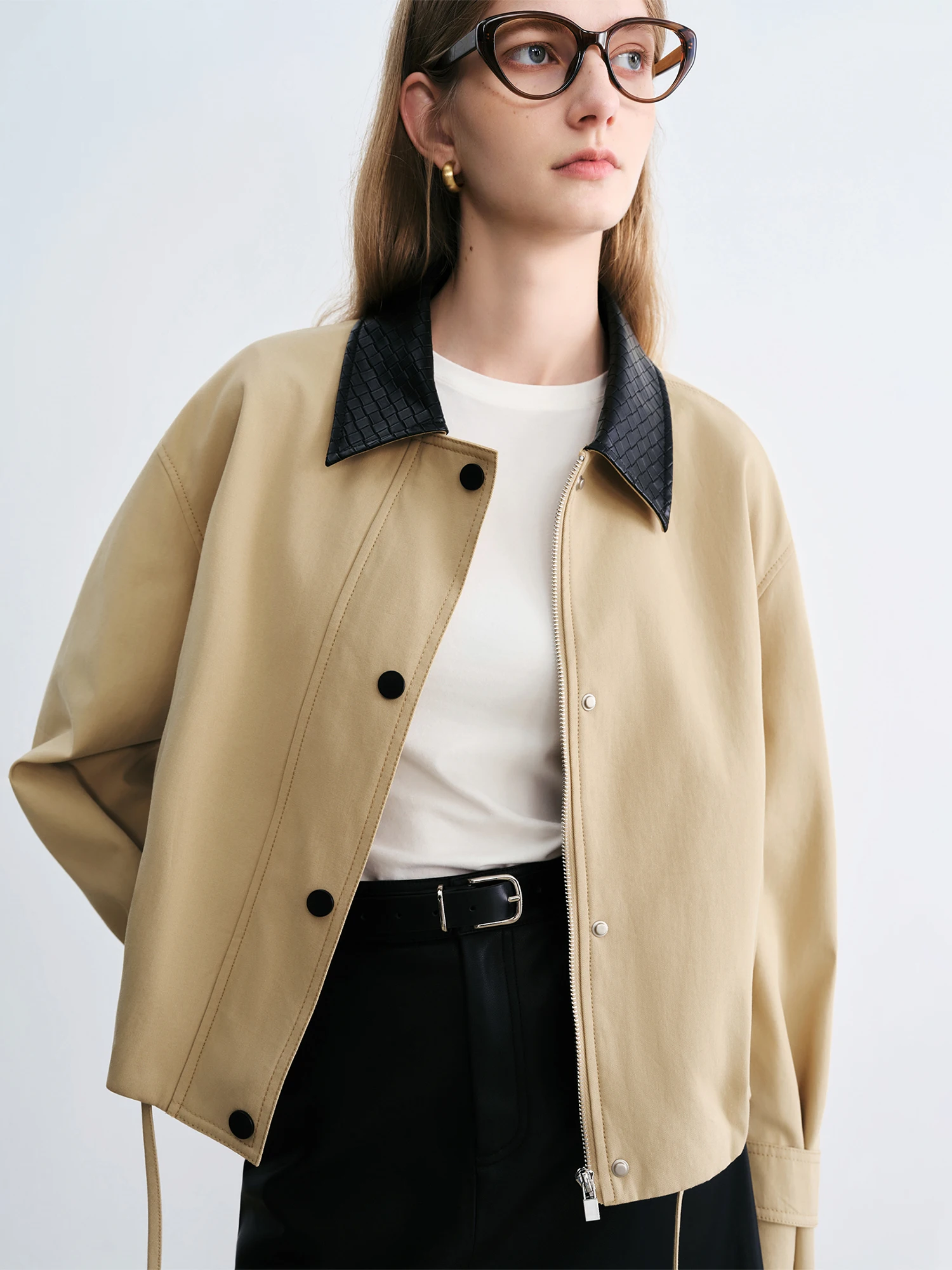 ZIQIAO Otoño 2025 Chaqueta corta estilo granja vintage para mujer - Top informal de otoño con cuello texturizado y corte recortado para oficina