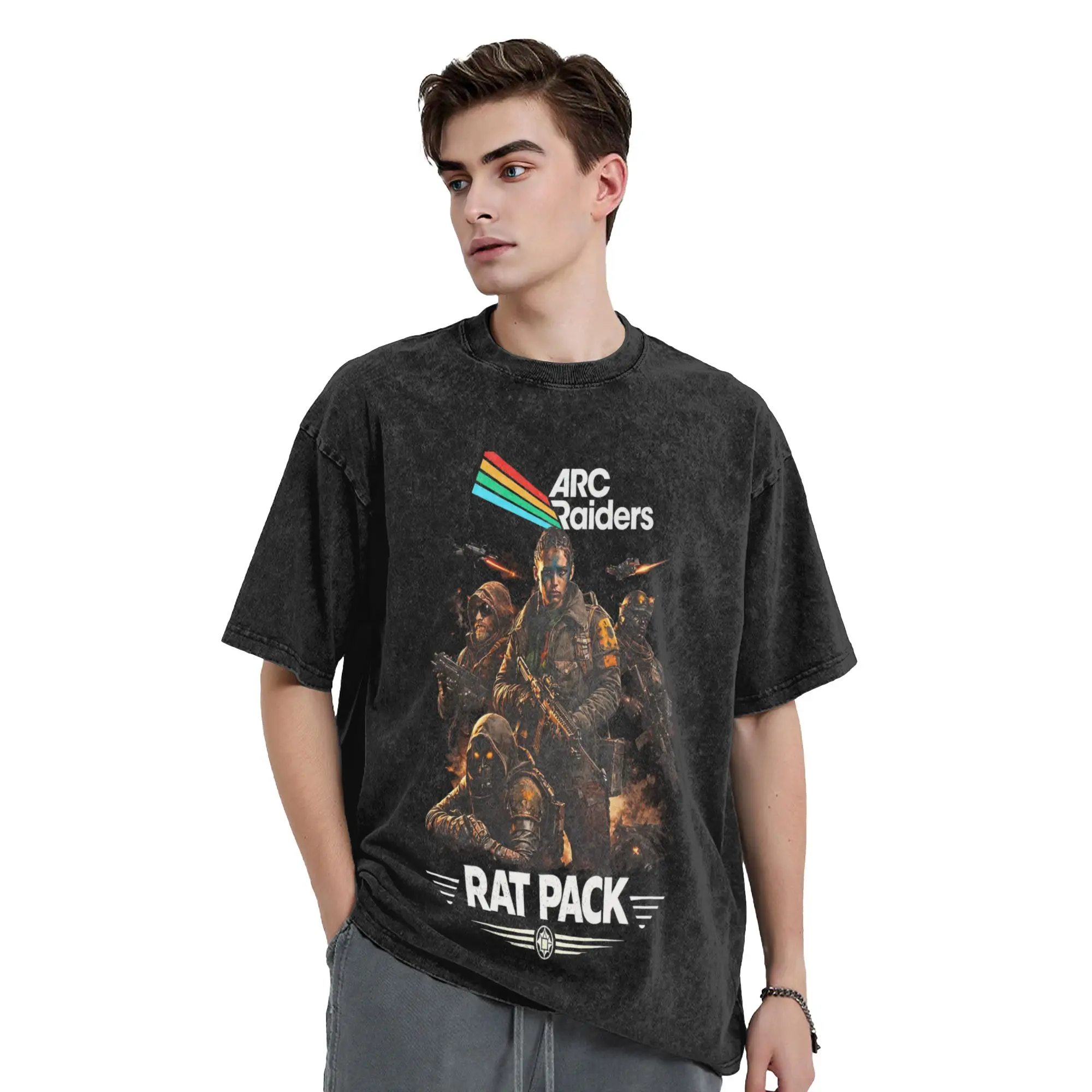 Humorous Arc Raiders Rat Pack T-Shirts Men Crew Neck 100% Cotton Washed T Shirts  Short Sleeve Tee Shirt Gift Clothes