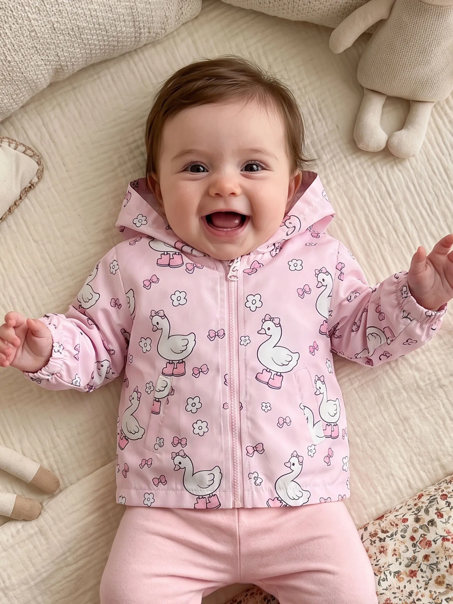 Toddler-Girls Outwear Flower Long Hooded Hooded Duck Girls Jacket Long Print Casual Outwear Toddler Girls Jacket