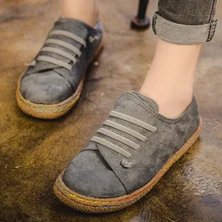 Women's Shoes Flat Bottom Lace-Up Loafers Ladies New Autumn Casual Outdoor Lazy Shoes Comfortable Light Solid Color Flat Shoes