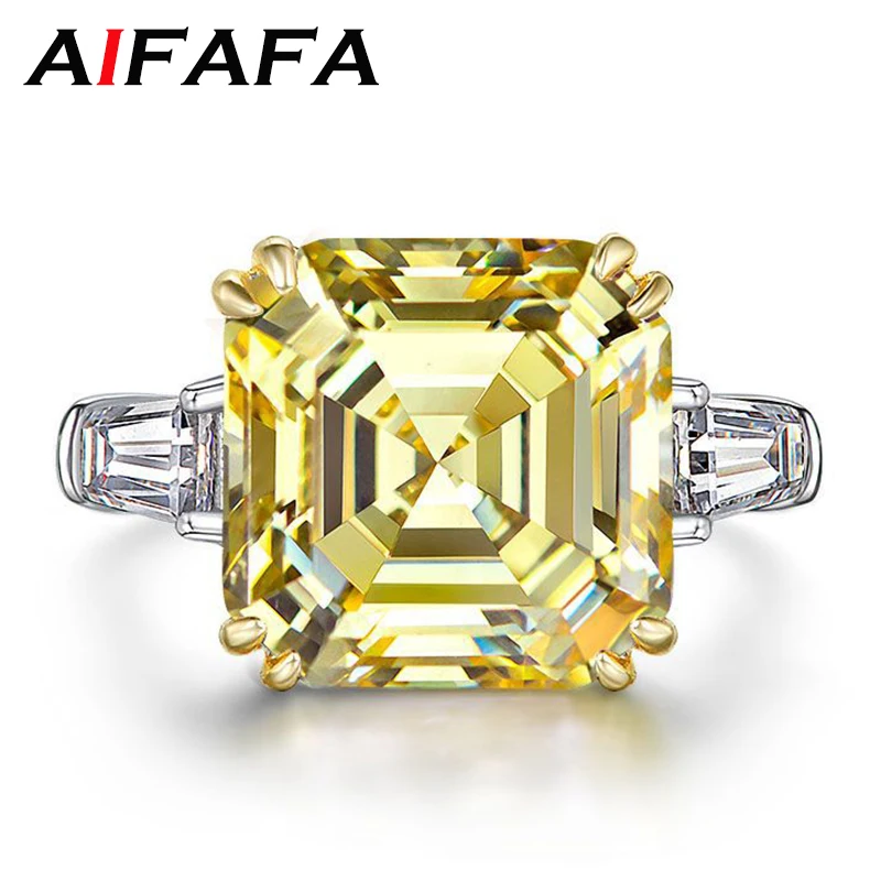 AIFAFA 100% 925 Sterling Silver Lab Grown Moissanite Lemon Yellow Diamonds Sapphire Gemstone Wedding Engagement Ring Jewelry