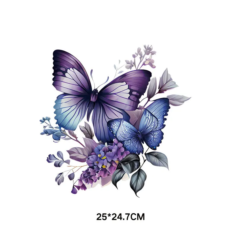 Nature and beautiful Flower Butterfly Heat Transfer Vinyl Patches Stickers Thermal for Clothing DIY T-shirt Applique