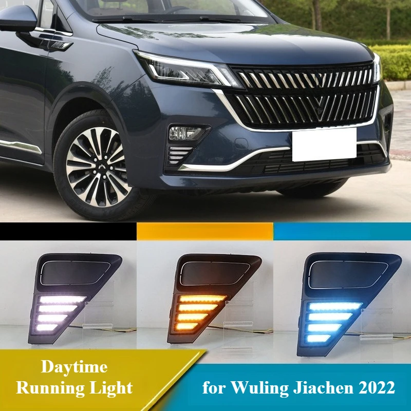 

for Wuling Jiachen 2022 Horse Racing Model Led Daytime Running Light DRL Dynamic Turn Signal Front Bumper Fog Lamp Night Blue