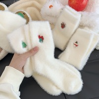 Christmas pattern Mink Velvet Socks Women Winter Soft Fleece Plush Warm Home Sleep Boot Socks Kawaii Y2K Furry Thermal Tube Sox